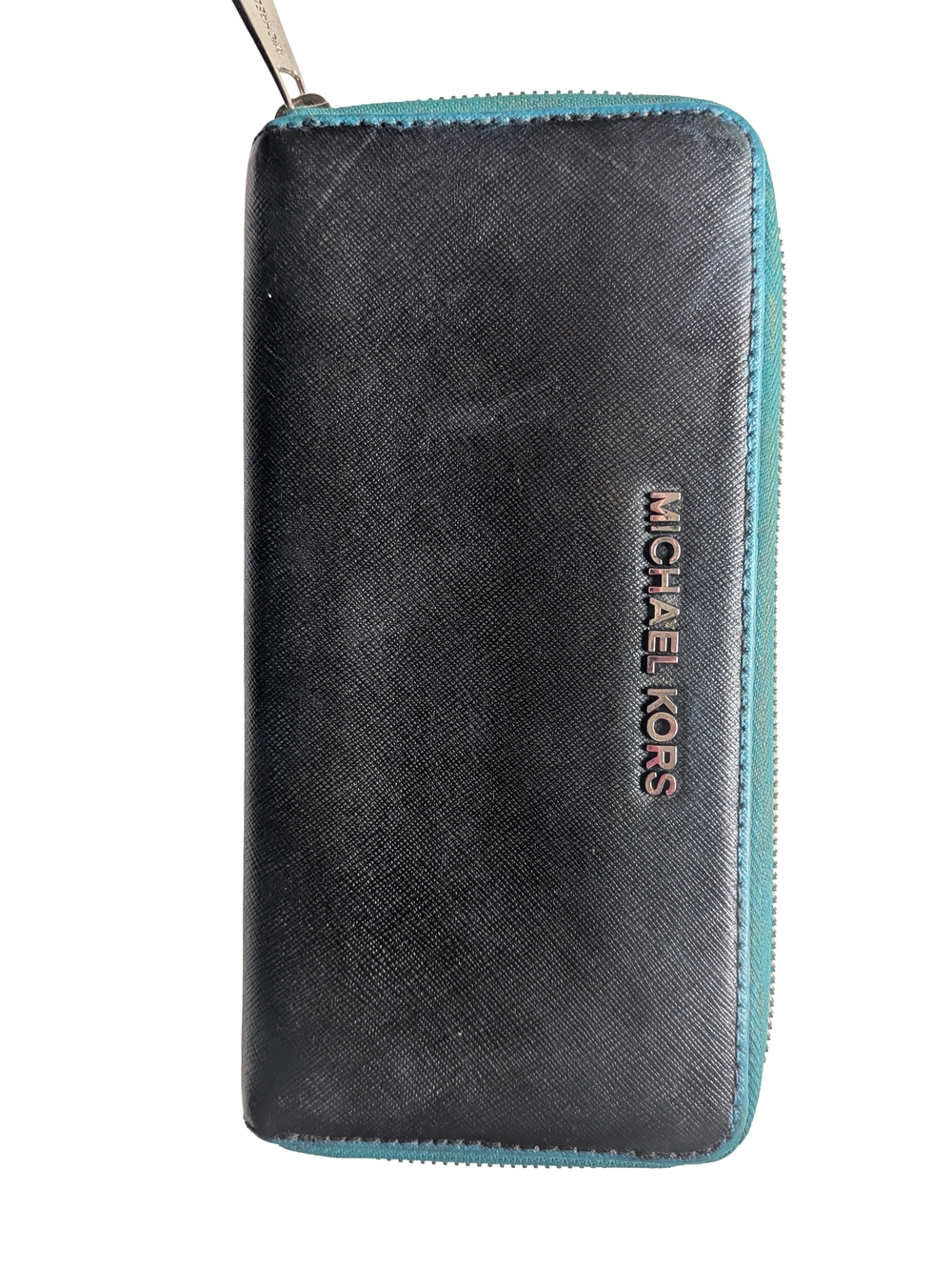 Michael Kors Zip Leather Wallet with Teal Trim Unique Large Zippy